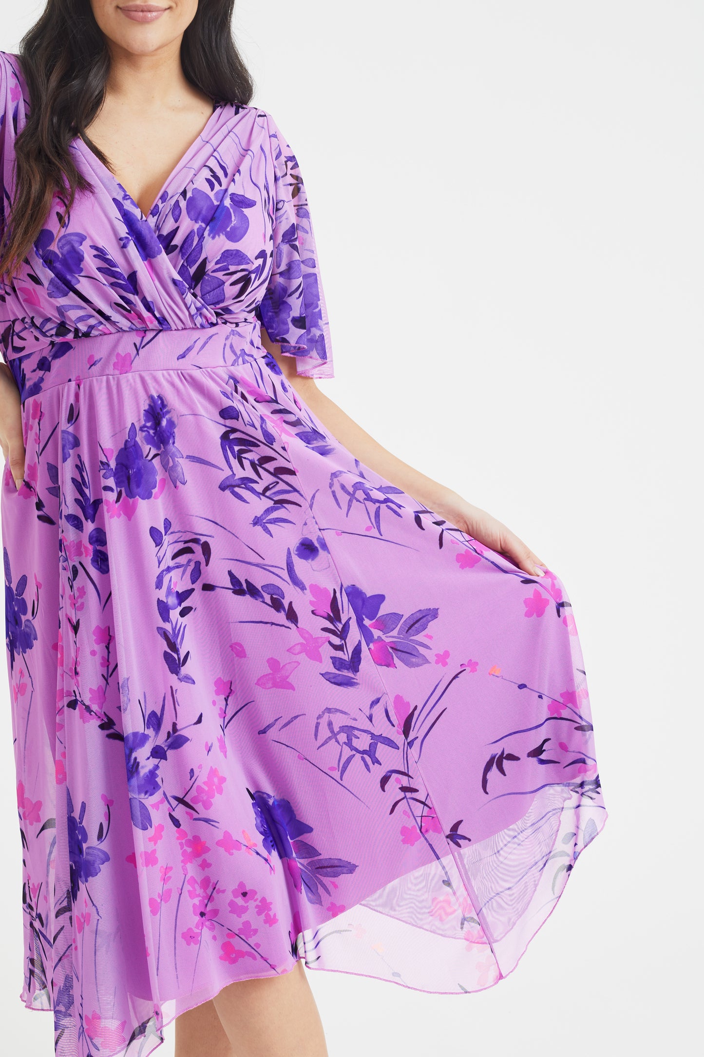 Julie Lilac Multi Hanky Hem Dress 