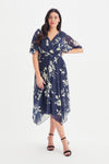 Julie Navy Cream Hanky Hem Dress