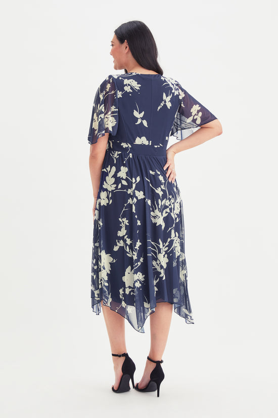 Julie Navy Cream Hanky Hem Dress