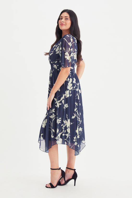 Julie Navy Cream Hanky Hem Dress