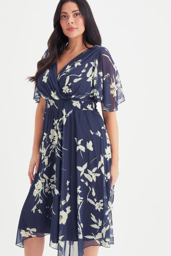 Julie Navy Cream Hanky Hem Dress