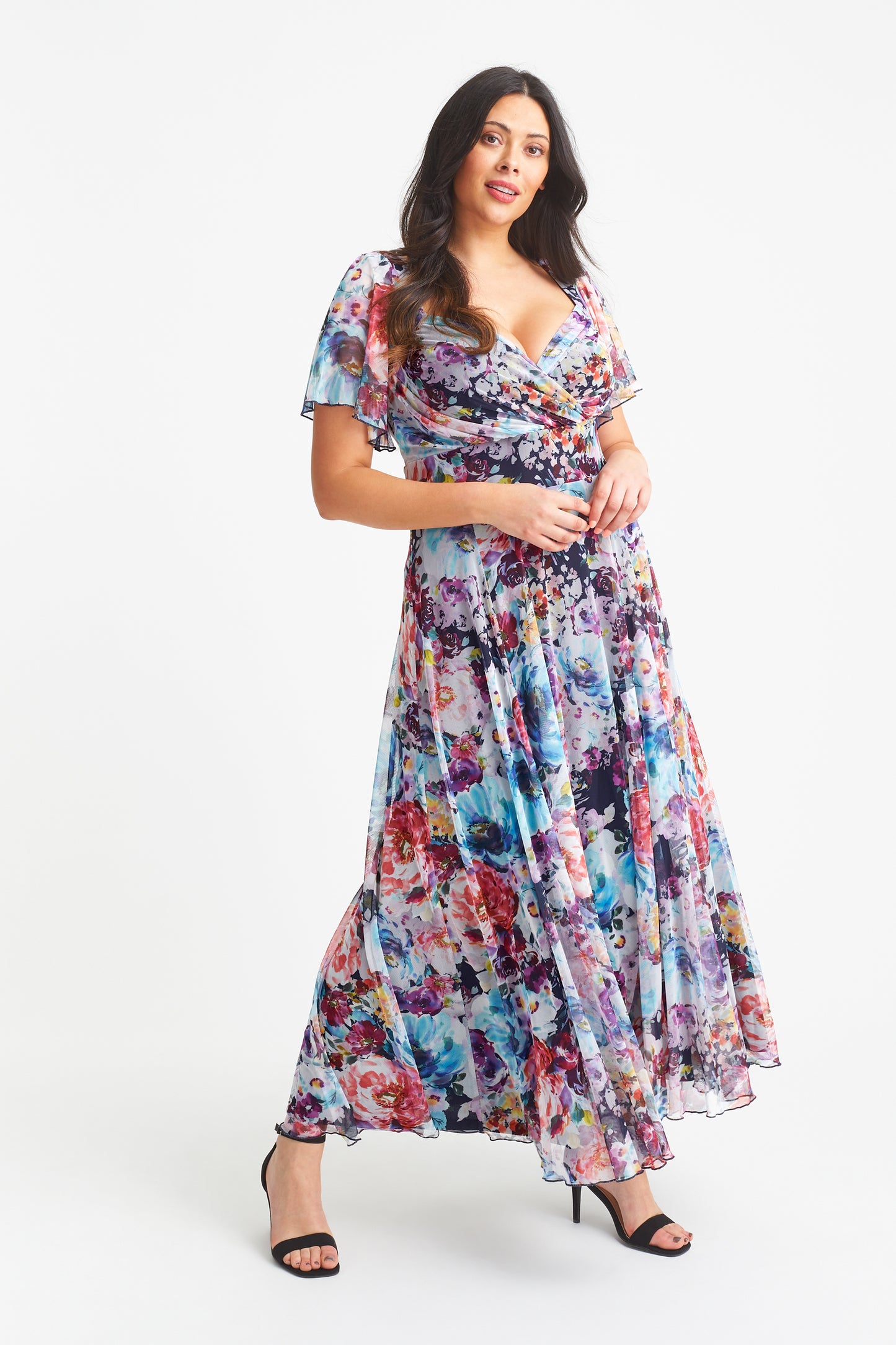 Load image into Gallery viewer, Kemi Blue Multi Print Bolero Wrap Bodice Maxi Gown
