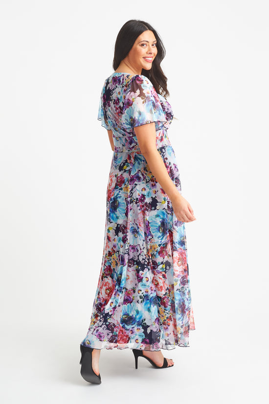 Load image into Gallery viewer, Kemi Blue Multi Print Bolero Wrap Bodice Maxi Gown
