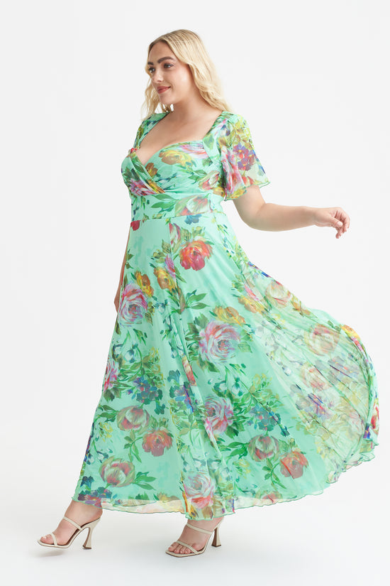 Kemi Green Multi Print Bolero Wrap Bodice Maxi Gown