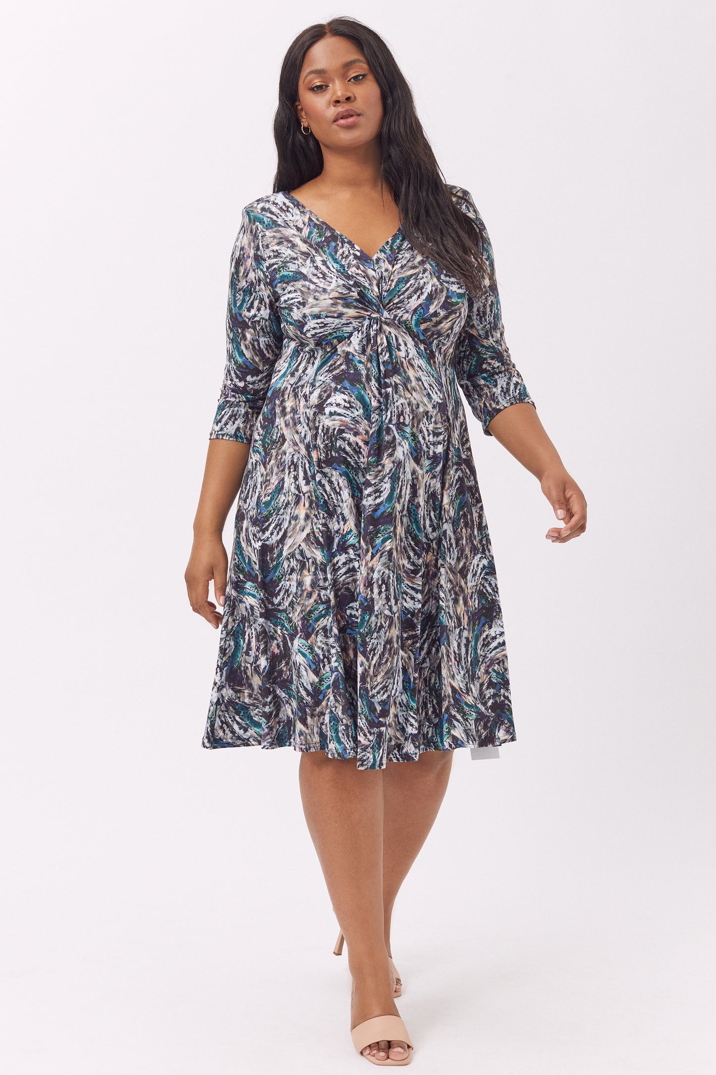 Load image into Gallery viewer, Claudia Feather Peach Touch Jersey Knot Front Dress

