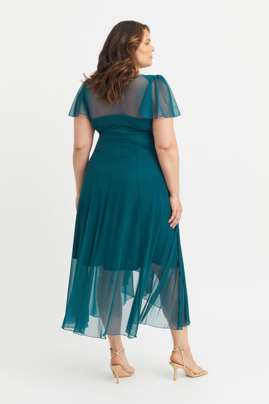 Load image into Gallery viewer, Tilly Teal Angel Sleeve Sweetheart Dress
