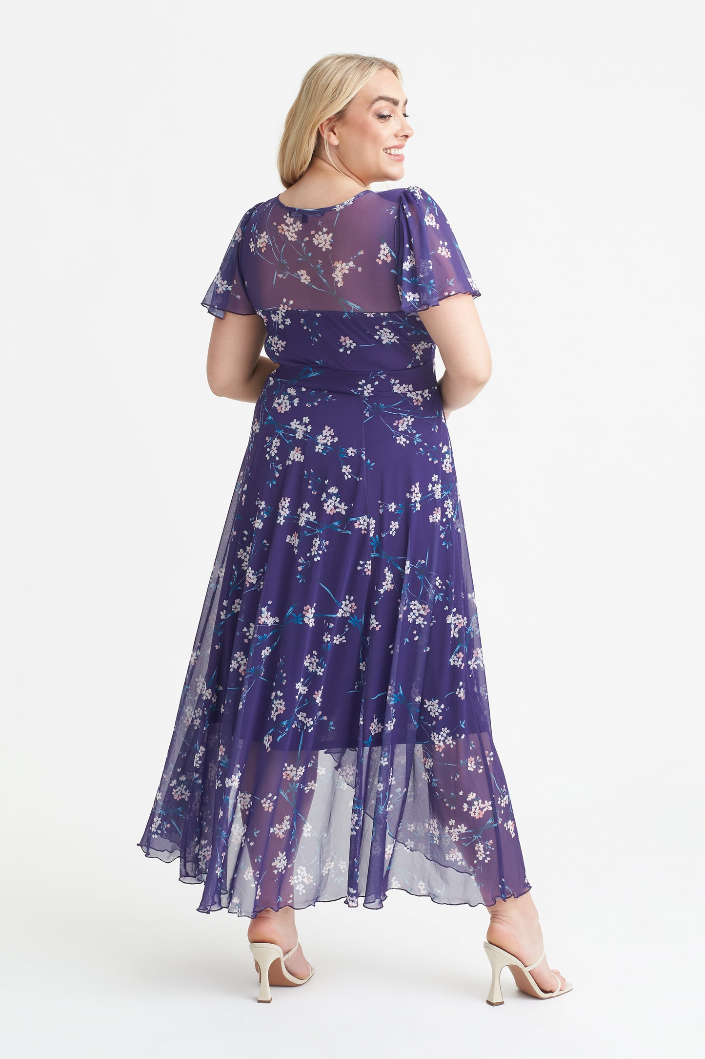 Load image into Gallery viewer, Tilly Purple Blush Print Angel Sleeve Sweetheart Dress
