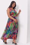 Amelia Tropical Paradise Print Mesh Maxi Dress
