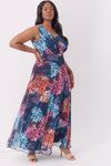 Amelia Blue Multi Print Mesh Maxi Dress