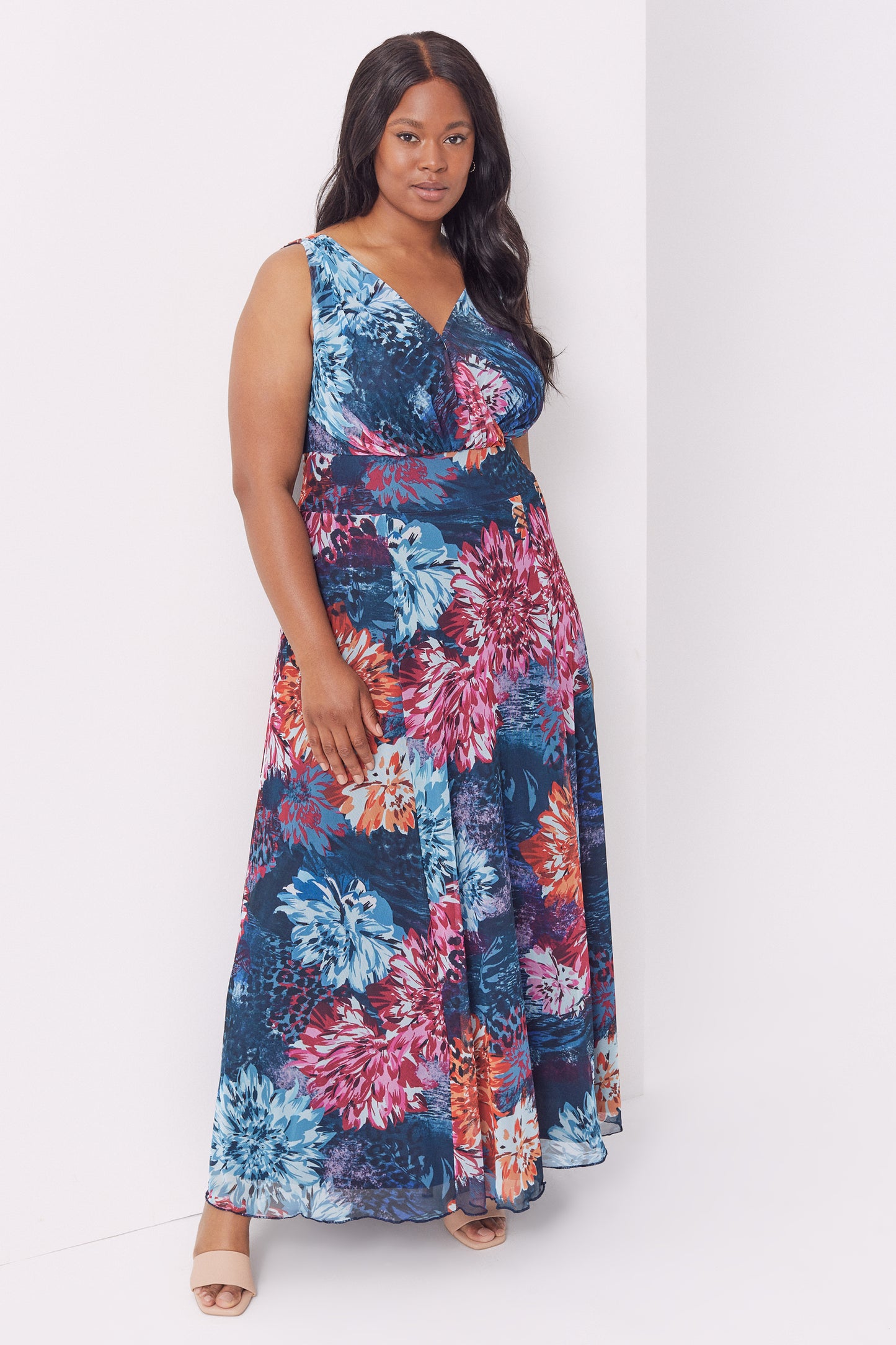 Amelia Blue Multi Print Mesh Maxi Dress – Scarlett & Jo