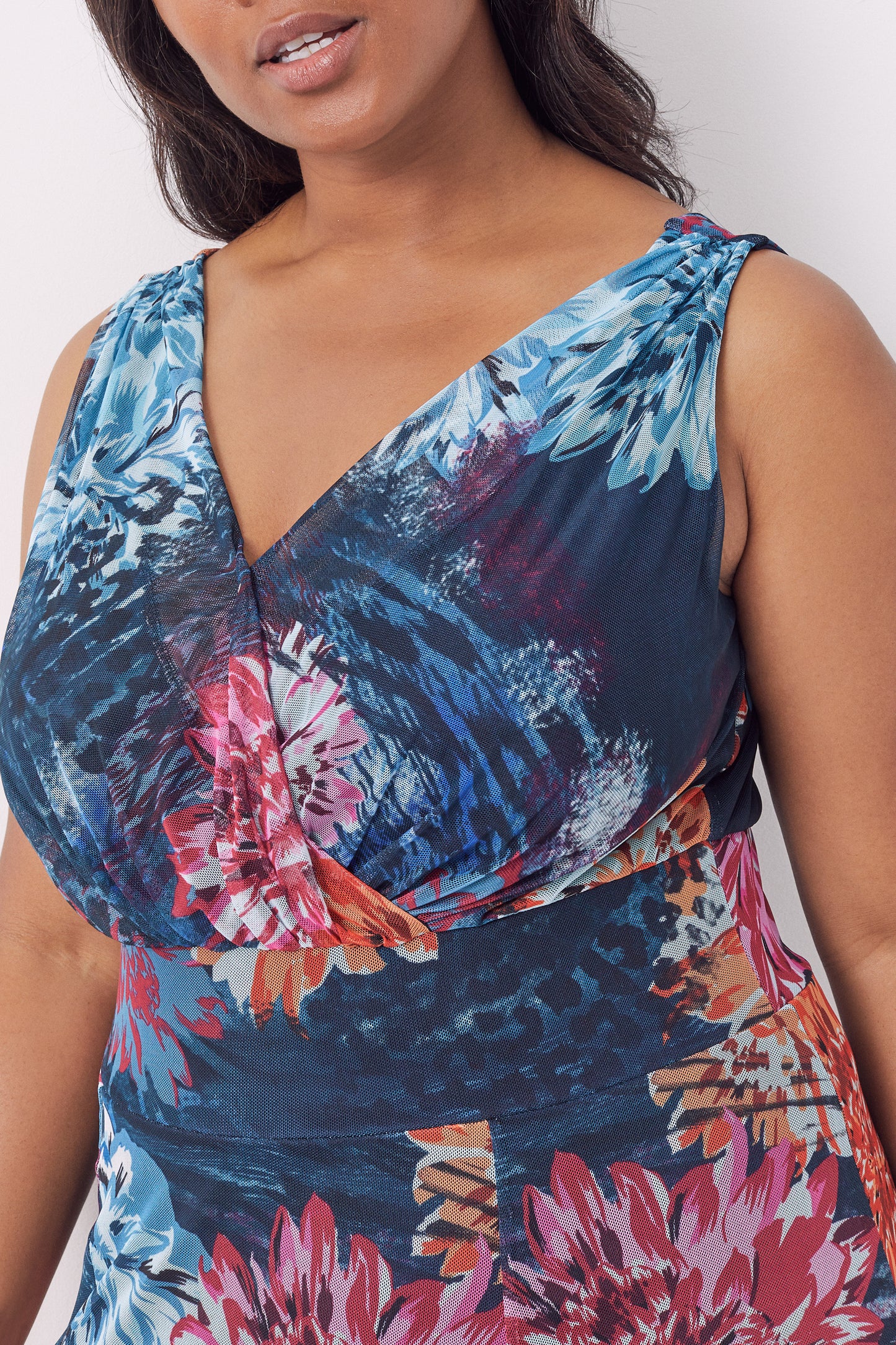 Load image into Gallery viewer, Amelia Blue Multi Print Mesh Maxi Dress
