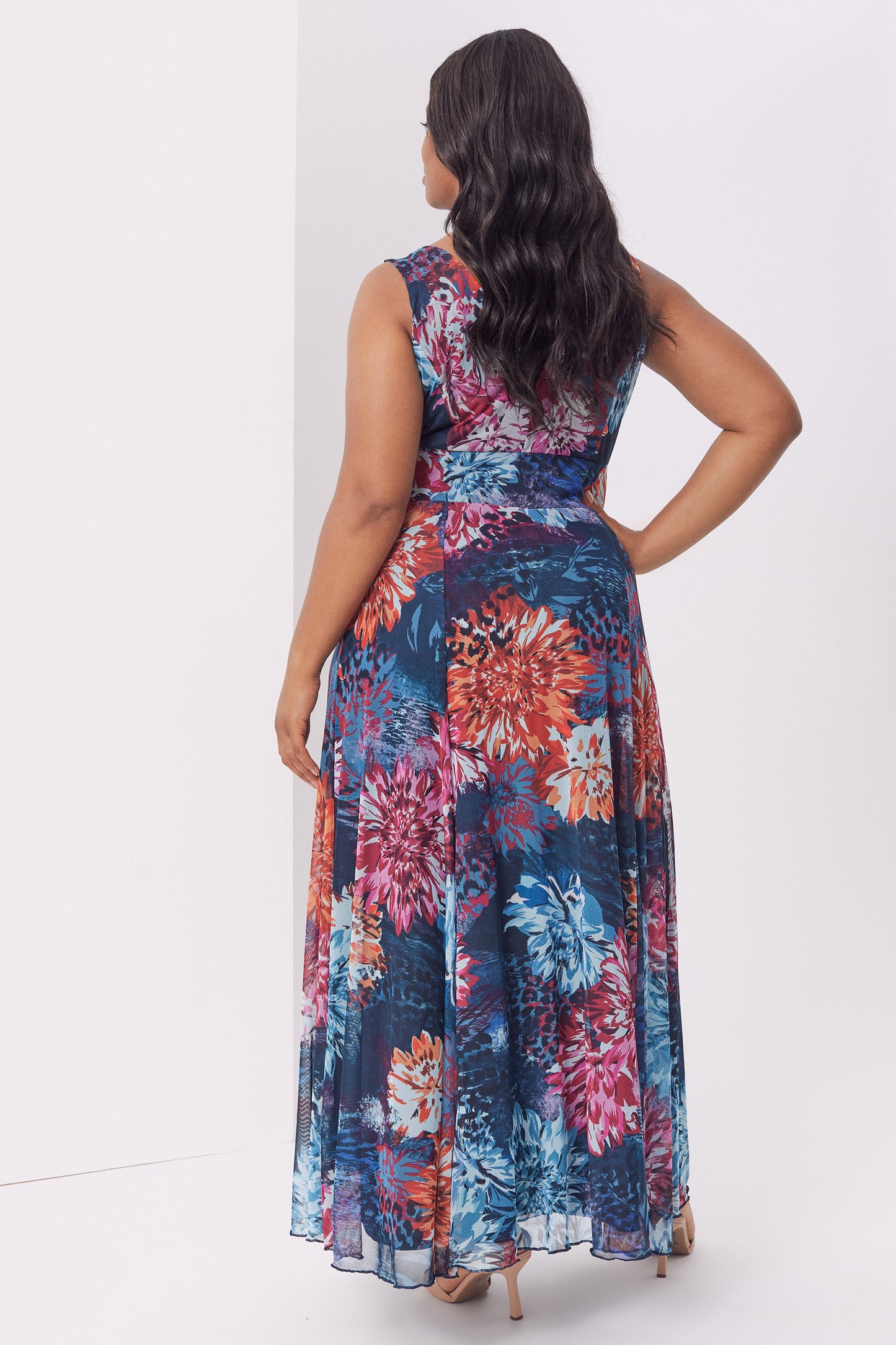 Load image into Gallery viewer, Amelia Blue Multi Print Mesh Maxi Dress

