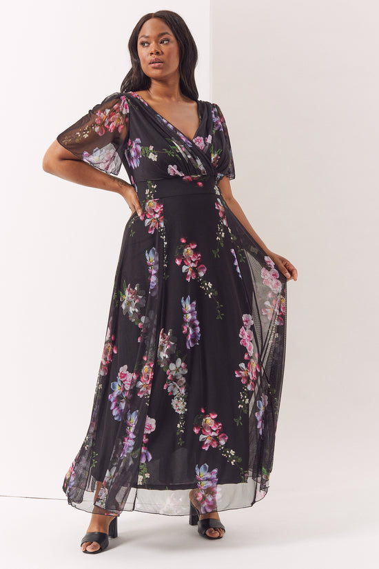 Load image into Gallery viewer, Isabelle Black Rose Float Sleeve Maxi Dress
