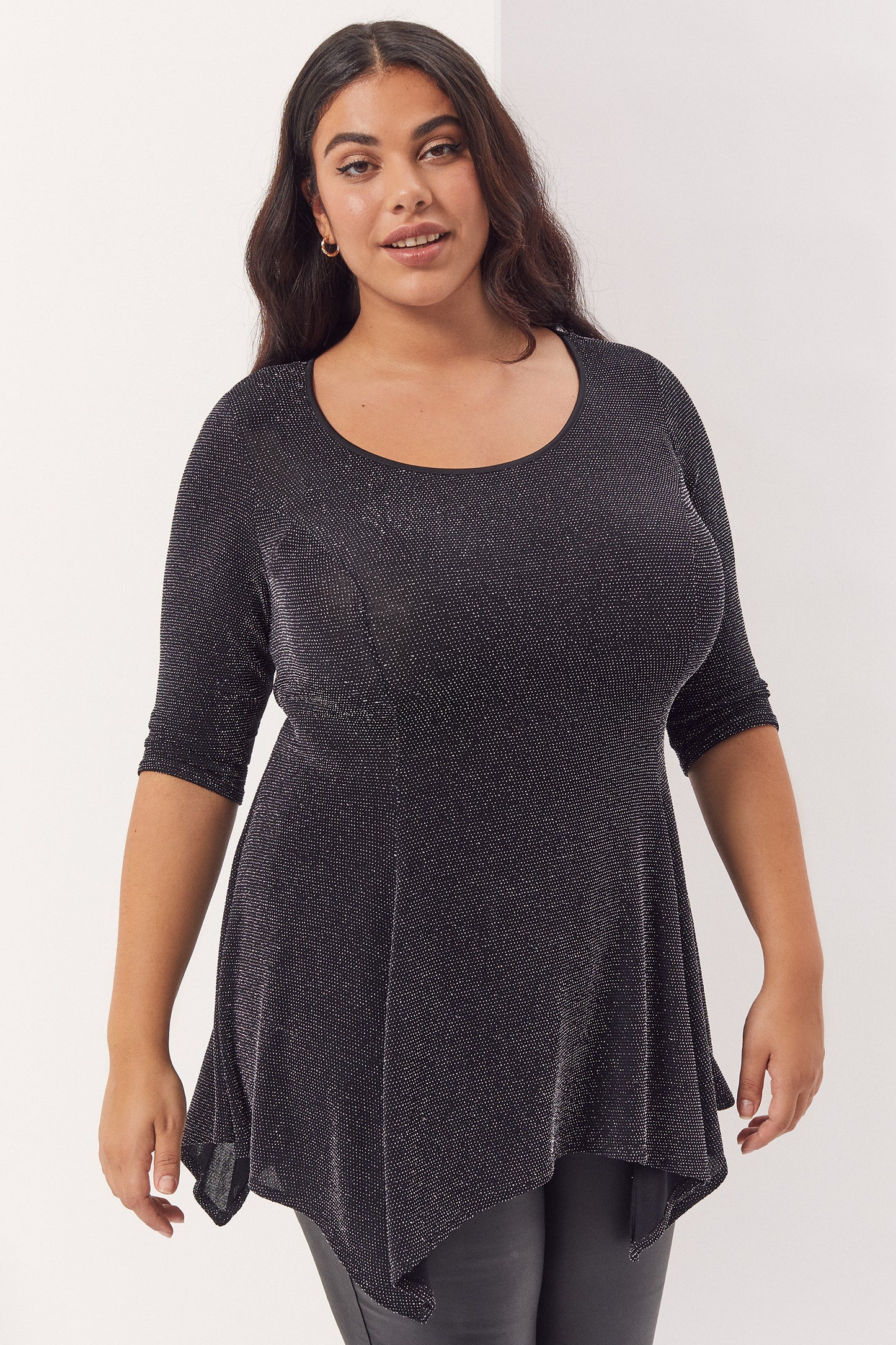 Load image into Gallery viewer, Silver Black Glitter Scoop Neck Tunic Top
