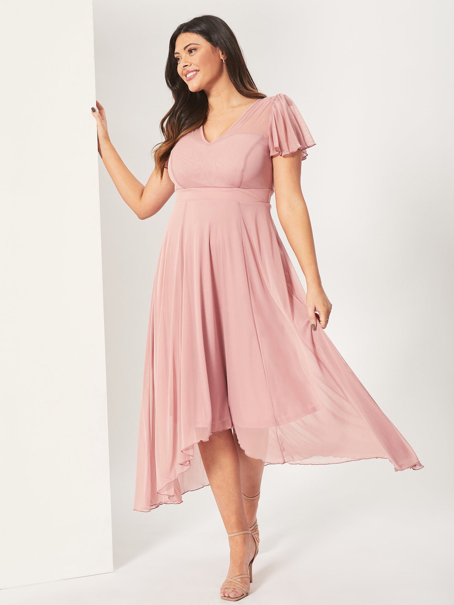 Tilly Pink Blush Print Angel Sleeve Sweetheart Dress – Scarlett & Jo