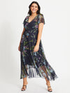 Tilly Midnight Green Print Angel Sleeve Sweetheart Dress