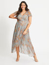 Tilly Silver Multi Print Angel Sleeve Sweetheart Dress