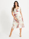 Victoria Cream Pink Angel Sleeve Mesh Midi Dress