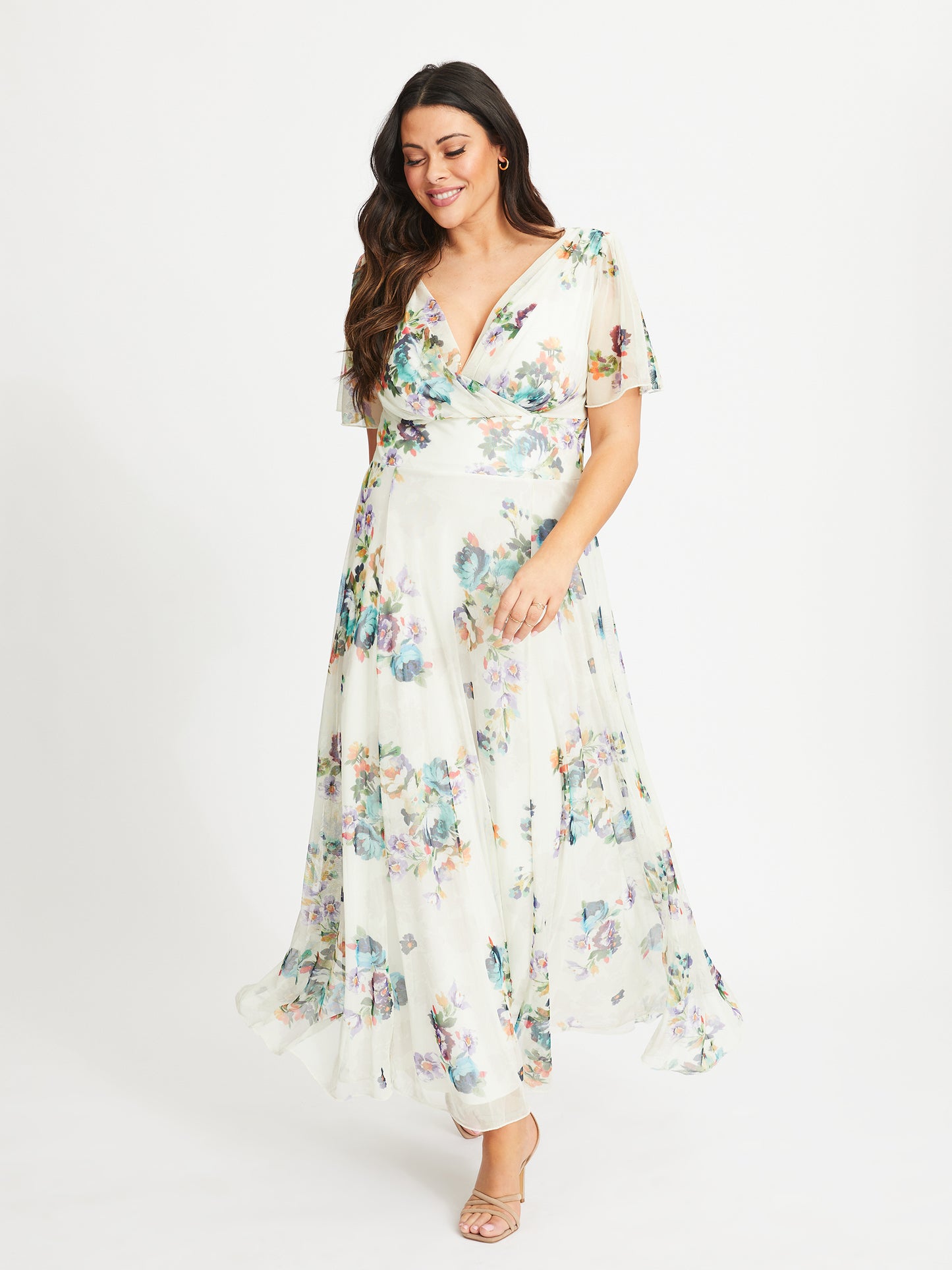 Load image into Gallery viewer, Isabelle Cream Teal Float Sleeve Maxi Dress
