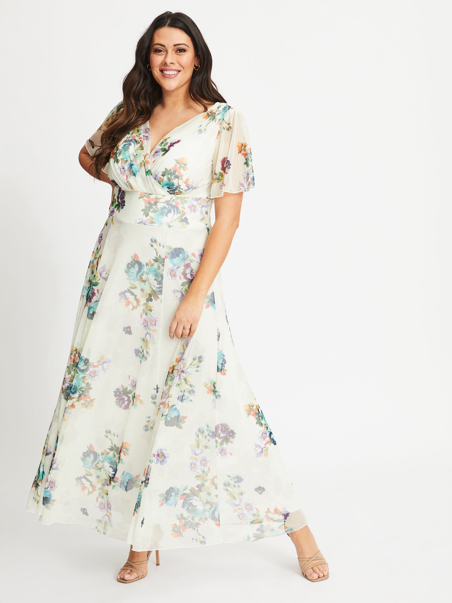 Load image into Gallery viewer, Isabelle Cream Teal Float Sleeve Maxi Dress
