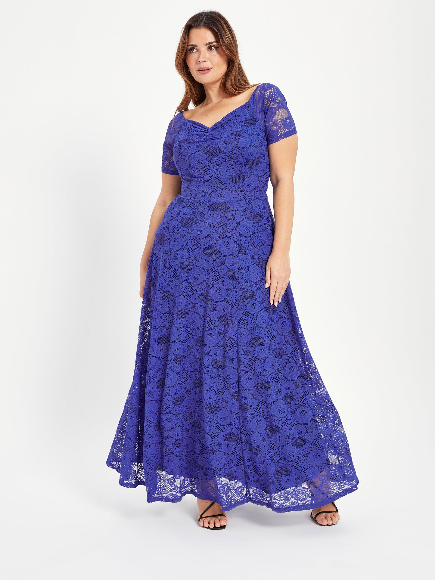 Samantha Blue Lace On or Off The Shoulder Sweetheart Maxi Dress