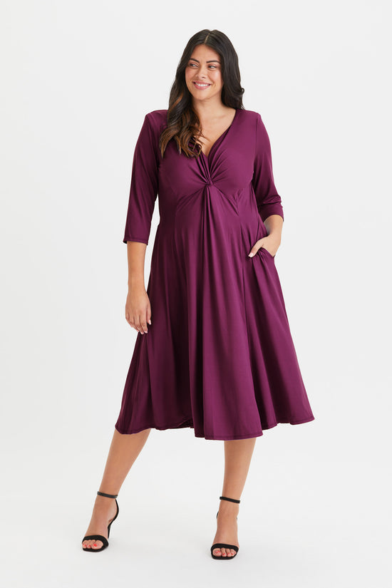 Load image into Gallery viewer, Claudia Wine Peach Touch Jersey Knot Front Dress
