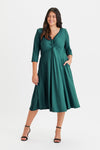 Petite Claudia Dark Green Peach Touch Jersey Knot Front Dress