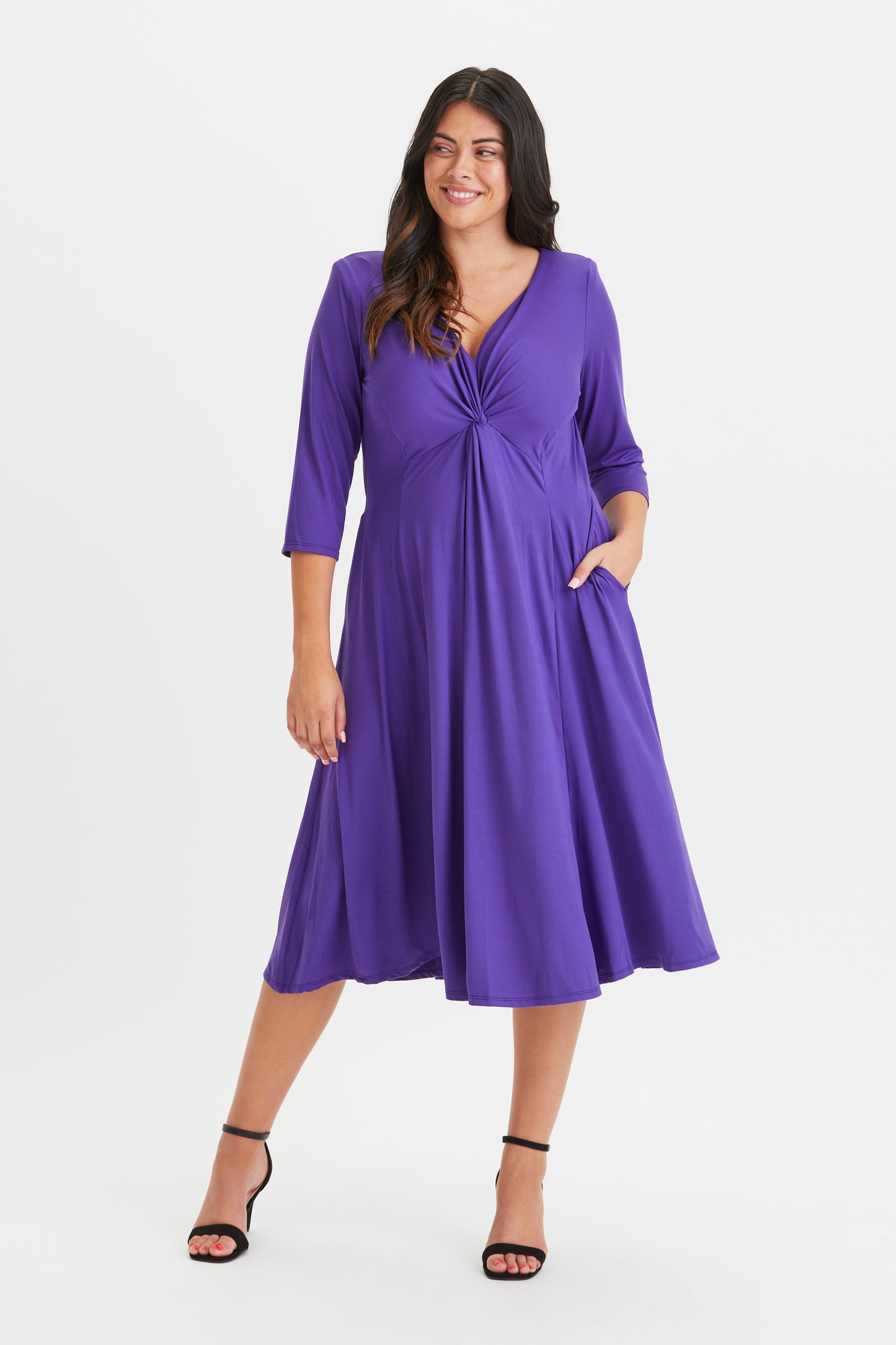 Claudia Purple Peach Touch Jersey Knot Front Dress