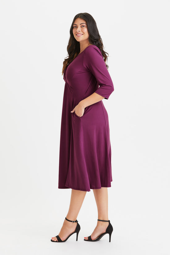 Load image into Gallery viewer, Claudia Wine Peach Touch Jersey Knot Front Dress
