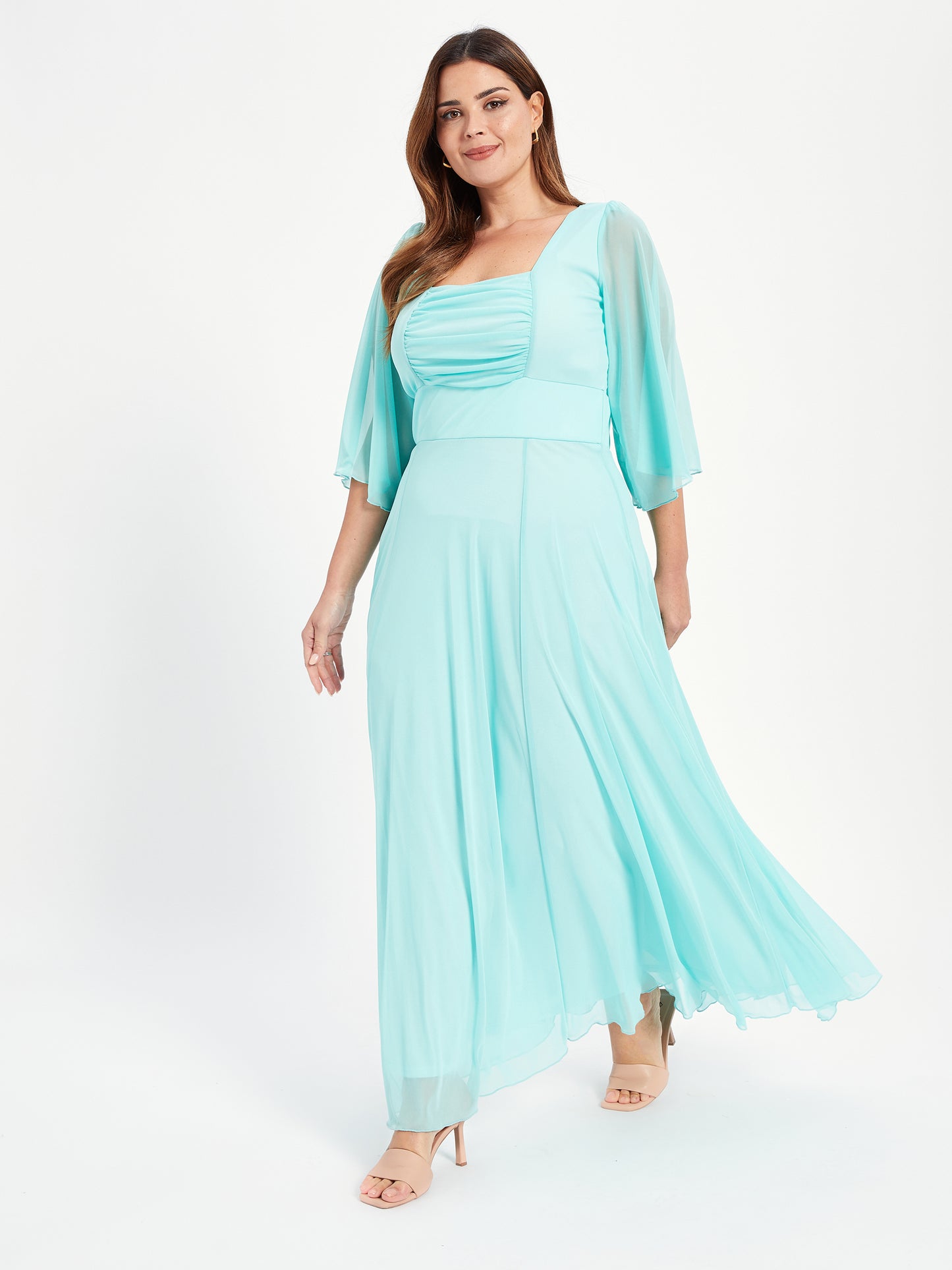 Load image into Gallery viewer, Genie Mint Ruched Bodice Maxi Dress
