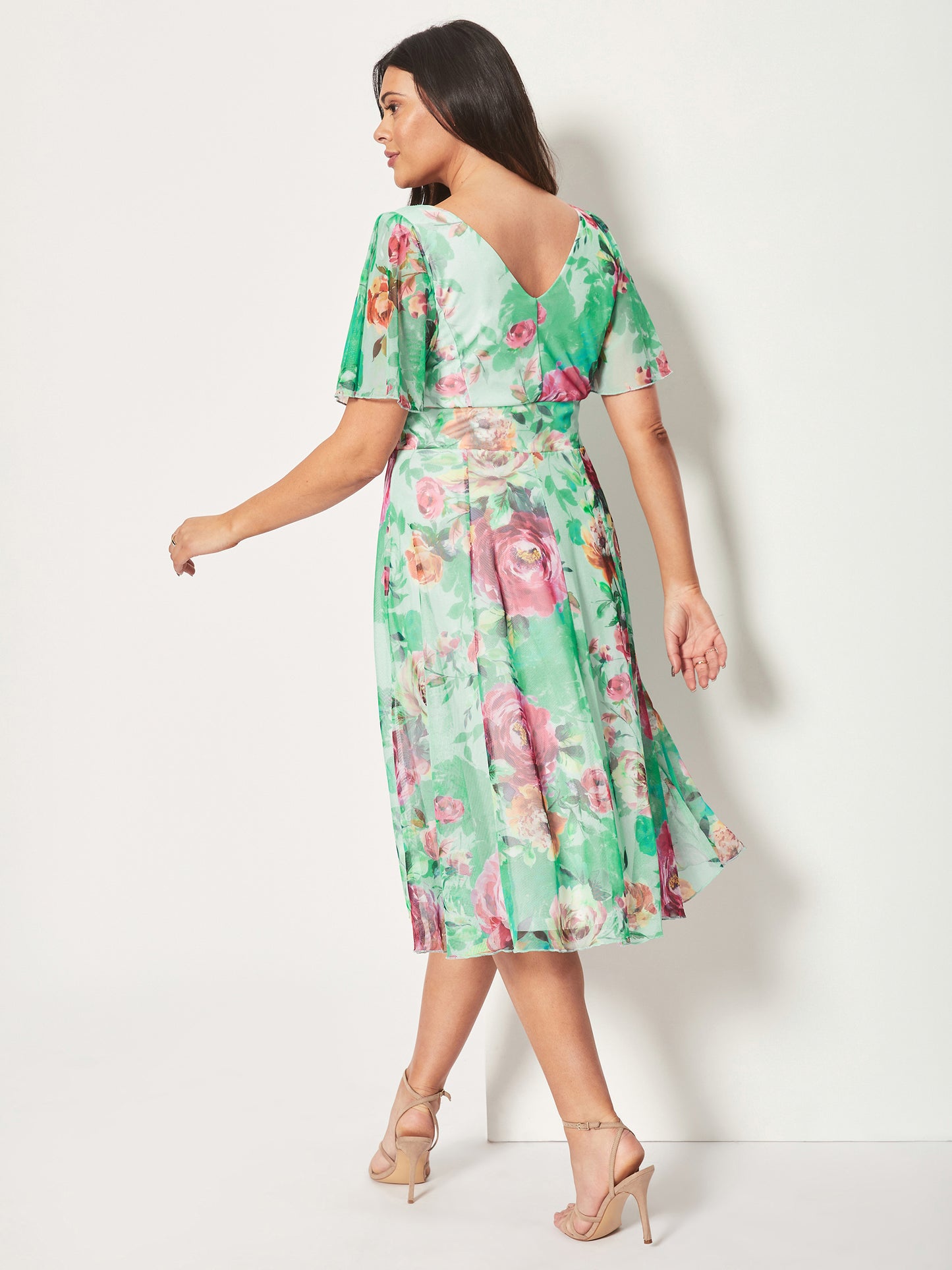 Load image into Gallery viewer, Victoria Mint Multi Angel Sleeve Mesh Midi Dress
