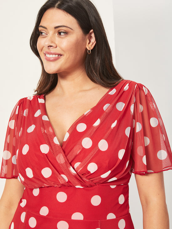 Load image into Gallery viewer, Isabelle Red Lollidot Float Sleeve Maxi Dress
