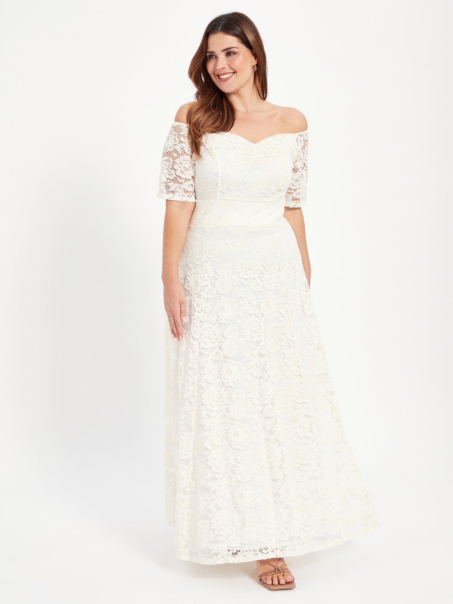 Samantha Cream Lace On or Off The Shoulder Sweetheart Maxi Dress
