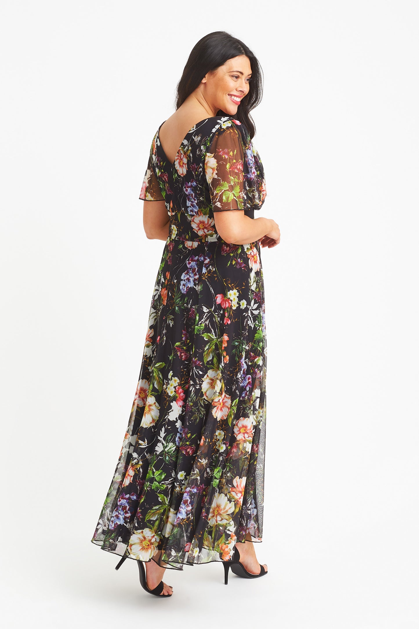 Load image into Gallery viewer, Isabelle Black Terracotta Float Sleeve Maxi Dress
