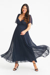 Kemi Navy Bolero Wrap Bodice Mesh Maxi Gown