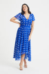Tilly Blue Spot Print Angel Sleeve Sweetheart Dress