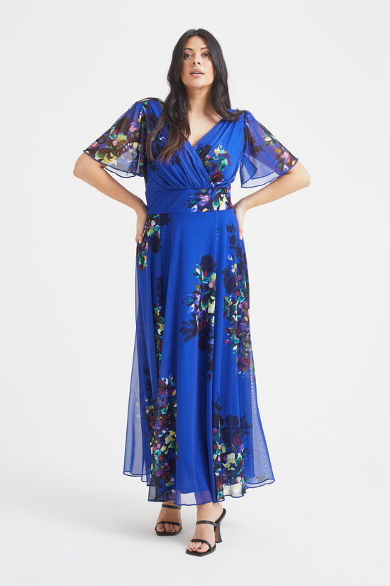 Load image into Gallery viewer, Isabelle Blue Multi Floral Float Sleeve Maxi Dress
