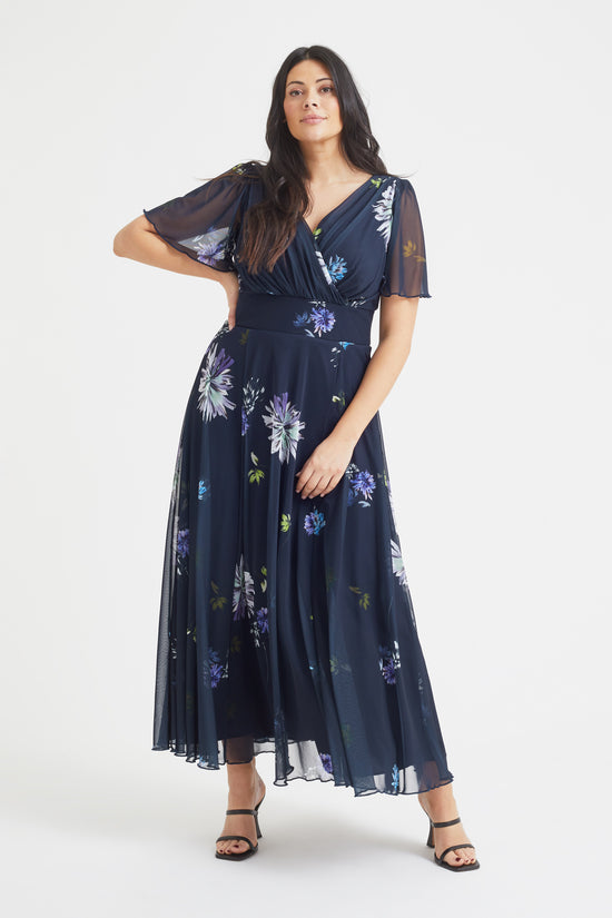 Load image into Gallery viewer, Isabelle Navy Dandelion Float Sleeve Maxi Dress
