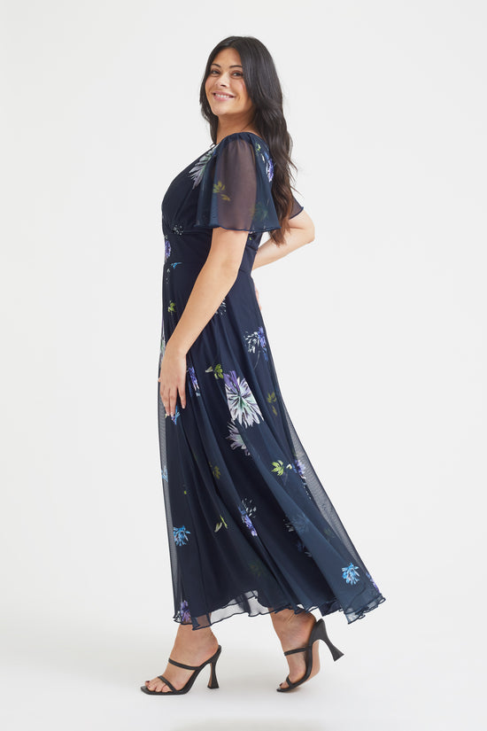 Load image into Gallery viewer, Isabelle Navy Dandelion Float Sleeve Maxi Dress
