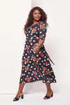 Black Cream Red Cowl Neck '1940s' Dress