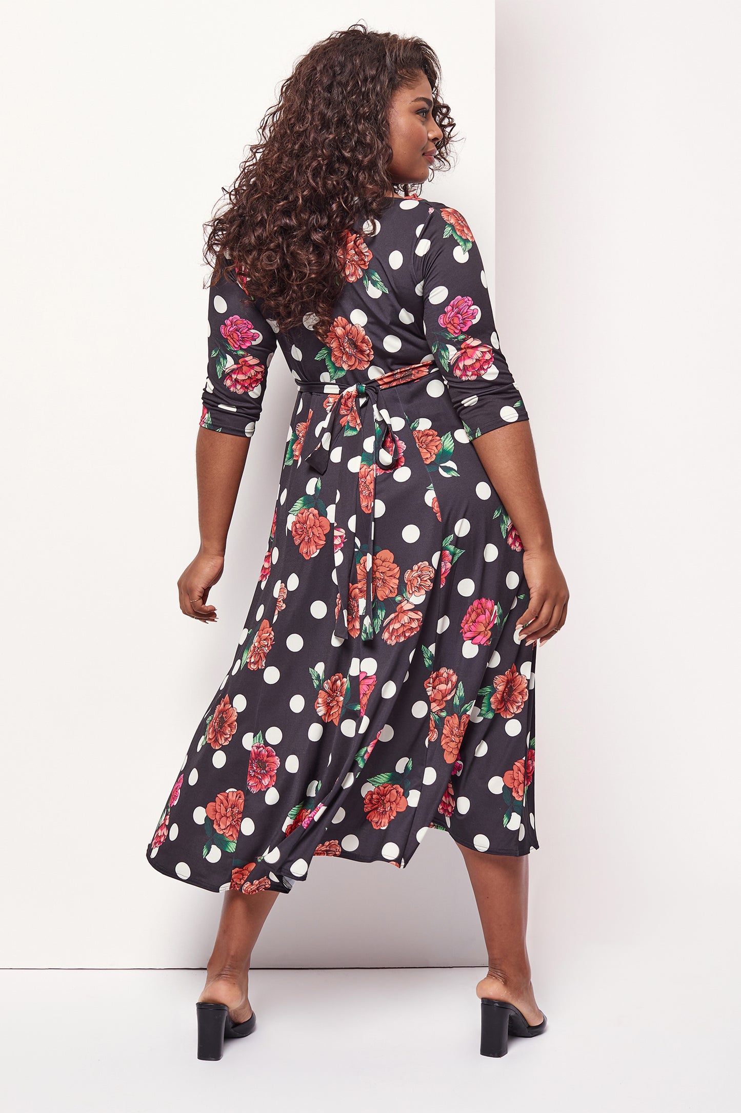 Black Cream Red Cowl Neck '1940s' Dress