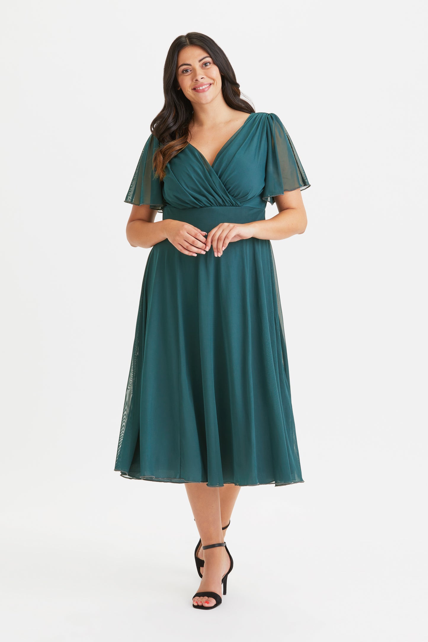 Victoria Green Angel Sleeve Mesh Midi Dress Scarlett & Jo Victoria Green Angel Sleeve Mesh Midi Dress Scarlett & Jo