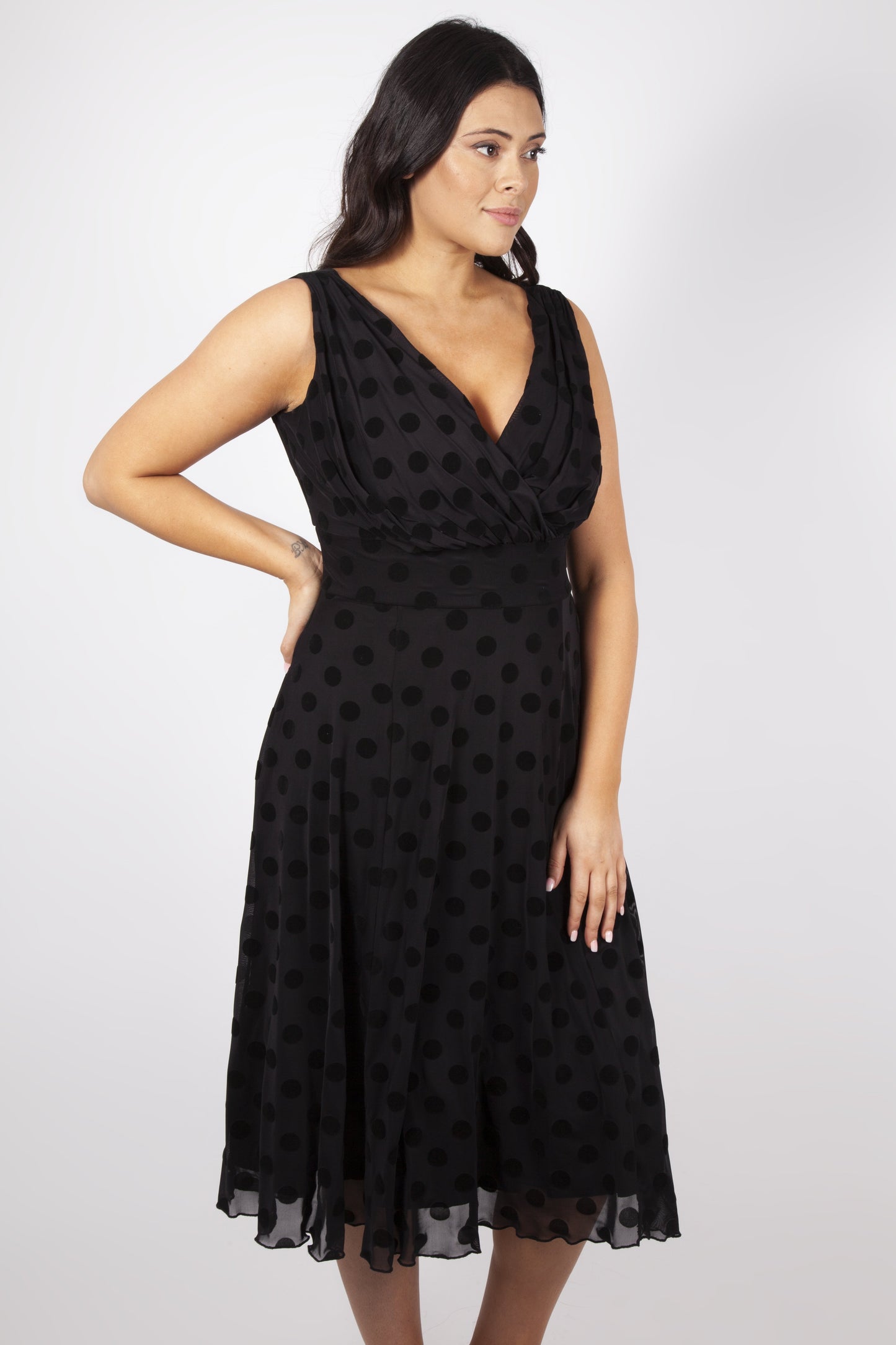 Scarlett & Jo Dresses BLACK / 10 Ava Black Velvet Marilyn Spot Midi Dress