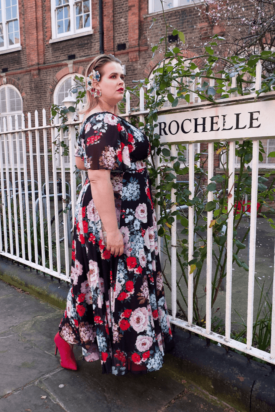Isabelle Black Floral Float Sleeve Maxi Dress Scarlett Jo