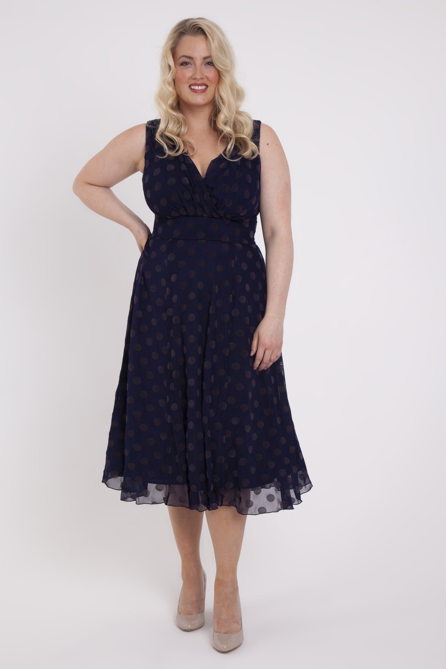 Emma Vintage Midnight Spot Midi Dress 