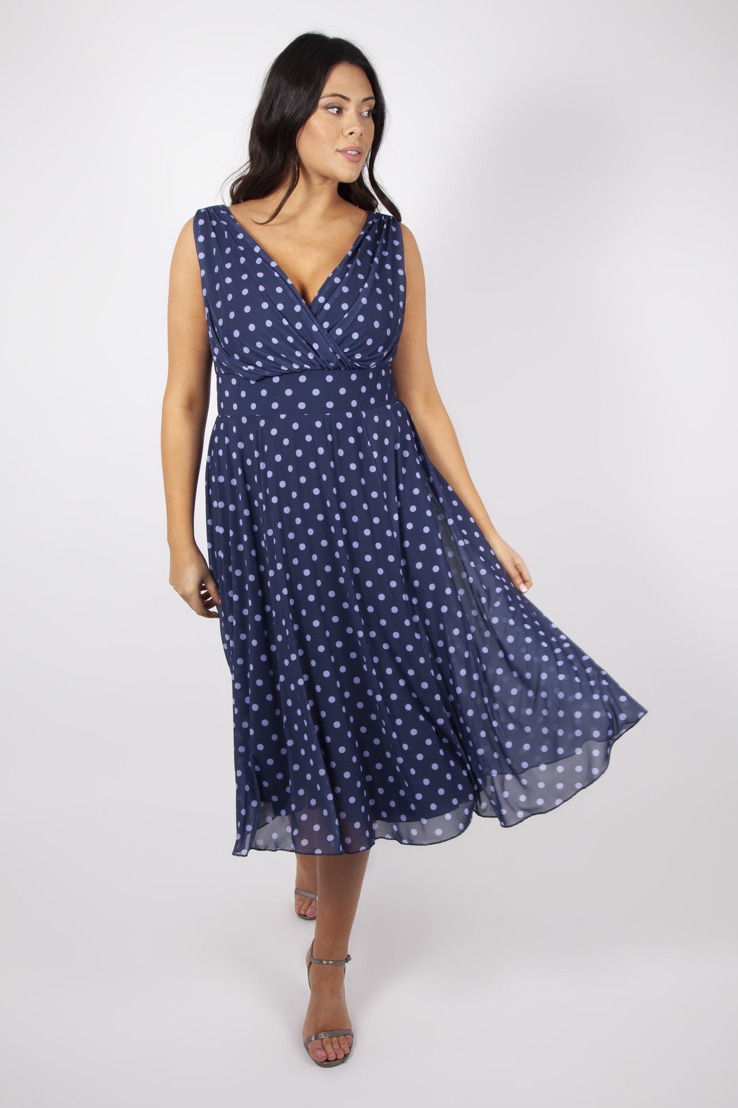 Scarlett & Jo Dresses Freya Blueberry and Lilac Spot Midi Dress