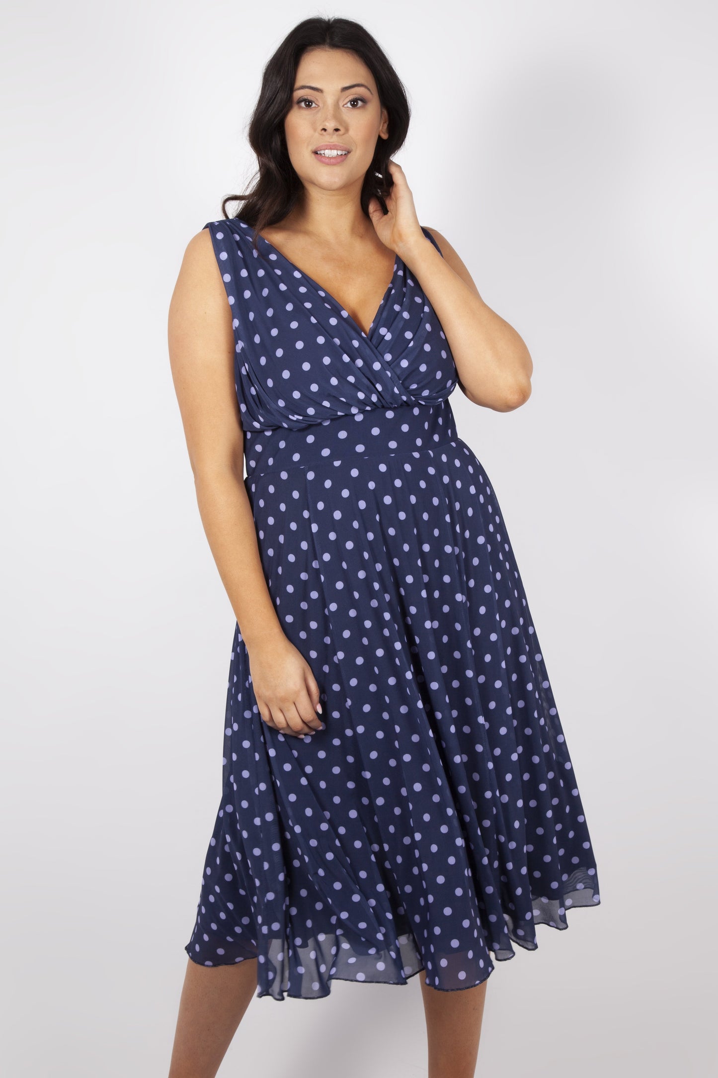 Scarlett & Jo Dresses Freya Blueberry and Lilac Spot Midi Dress