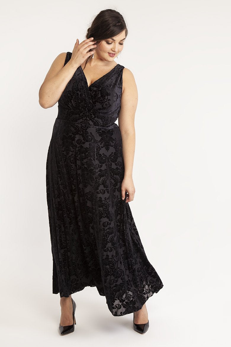 Scarlett & Jo Dresses Greta Garbo Black Velvet Devore Maxi Dress