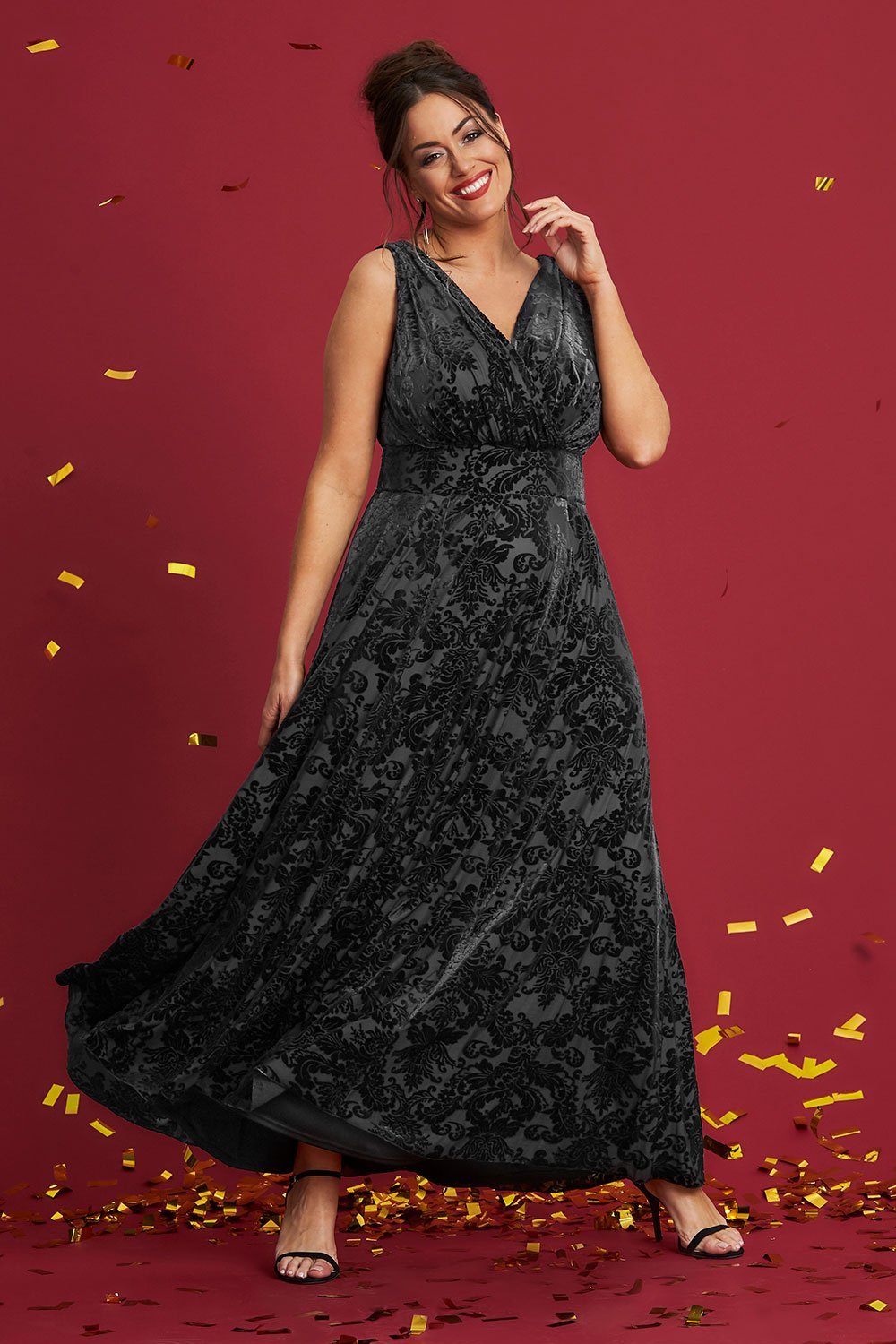 Greta Garbo Black Velvet Devore Maxi Dress Scarlett & Jo Greta Garbo Black Velvet Devore Maxi Dress Scarlett & Jo