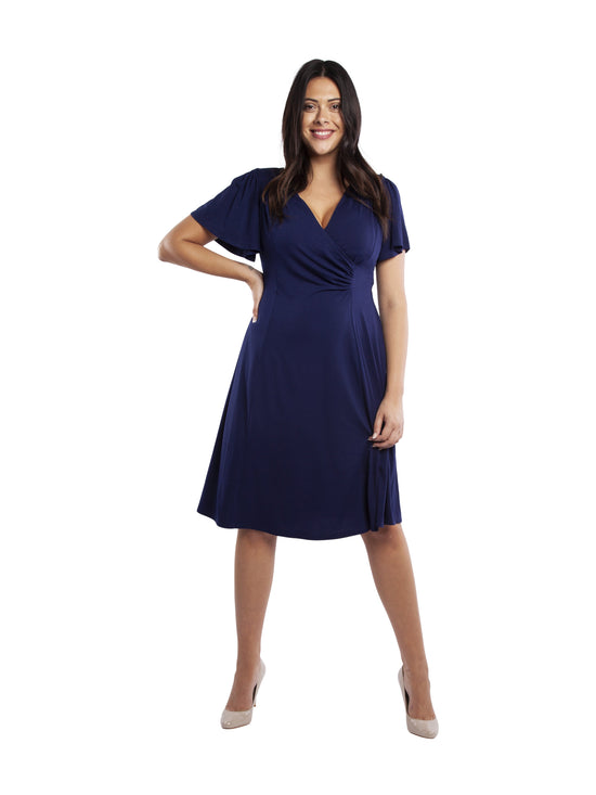 Load image into Gallery viewer, Lana Blueberry Wrap Fit &amp;amp; Flare Dress
